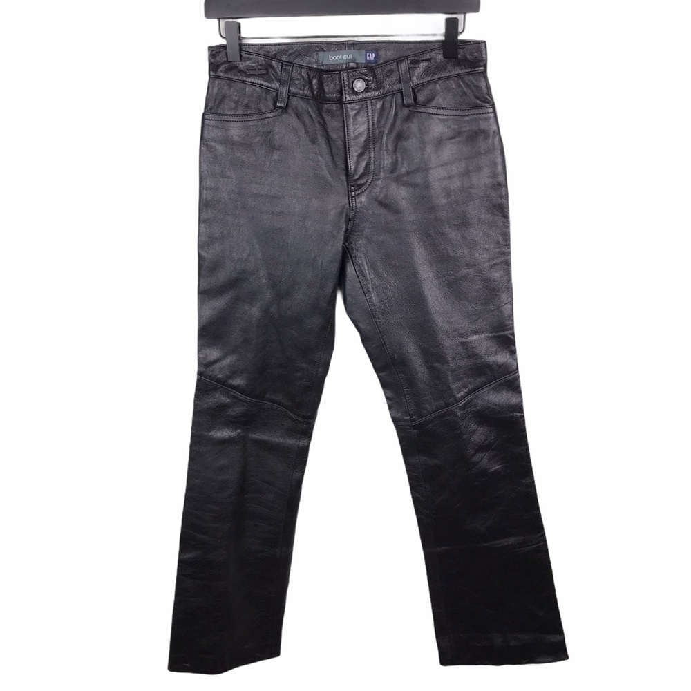 Vintage Y2K 2000s GAP Boot Cut Genuine Leather Black Pants Bikercore Size 2